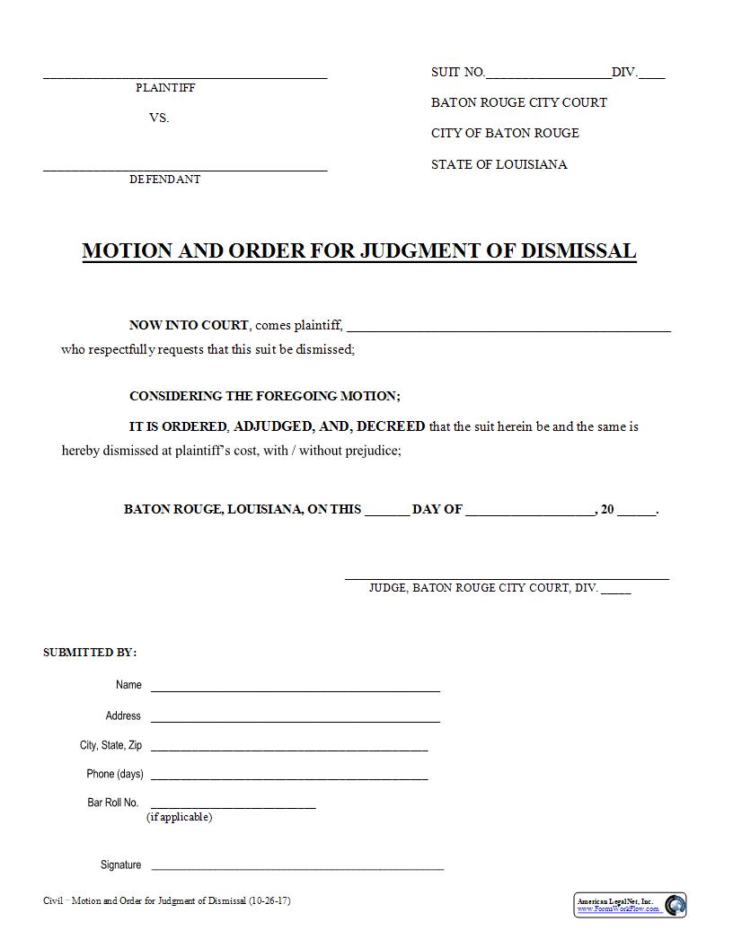 Motion And Order For Judgment Of Dismissal | Pdf Fpdf Docx | Louisiana