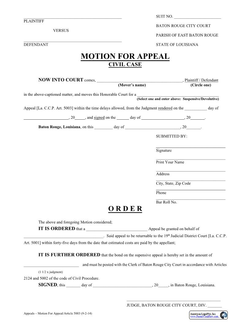 Motion For Appeal | Pdf Fpdf Docx | Louisiana