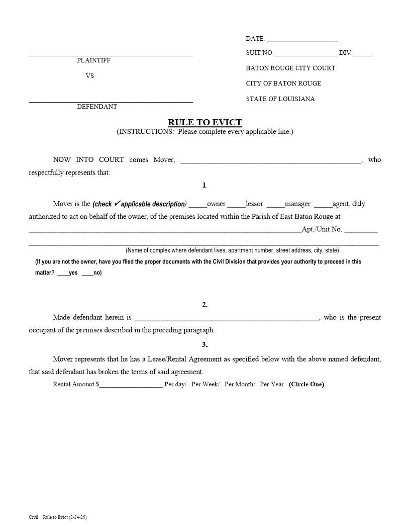 Rule To Evict | Pdf Fpdf Doc Docx | Louisiana