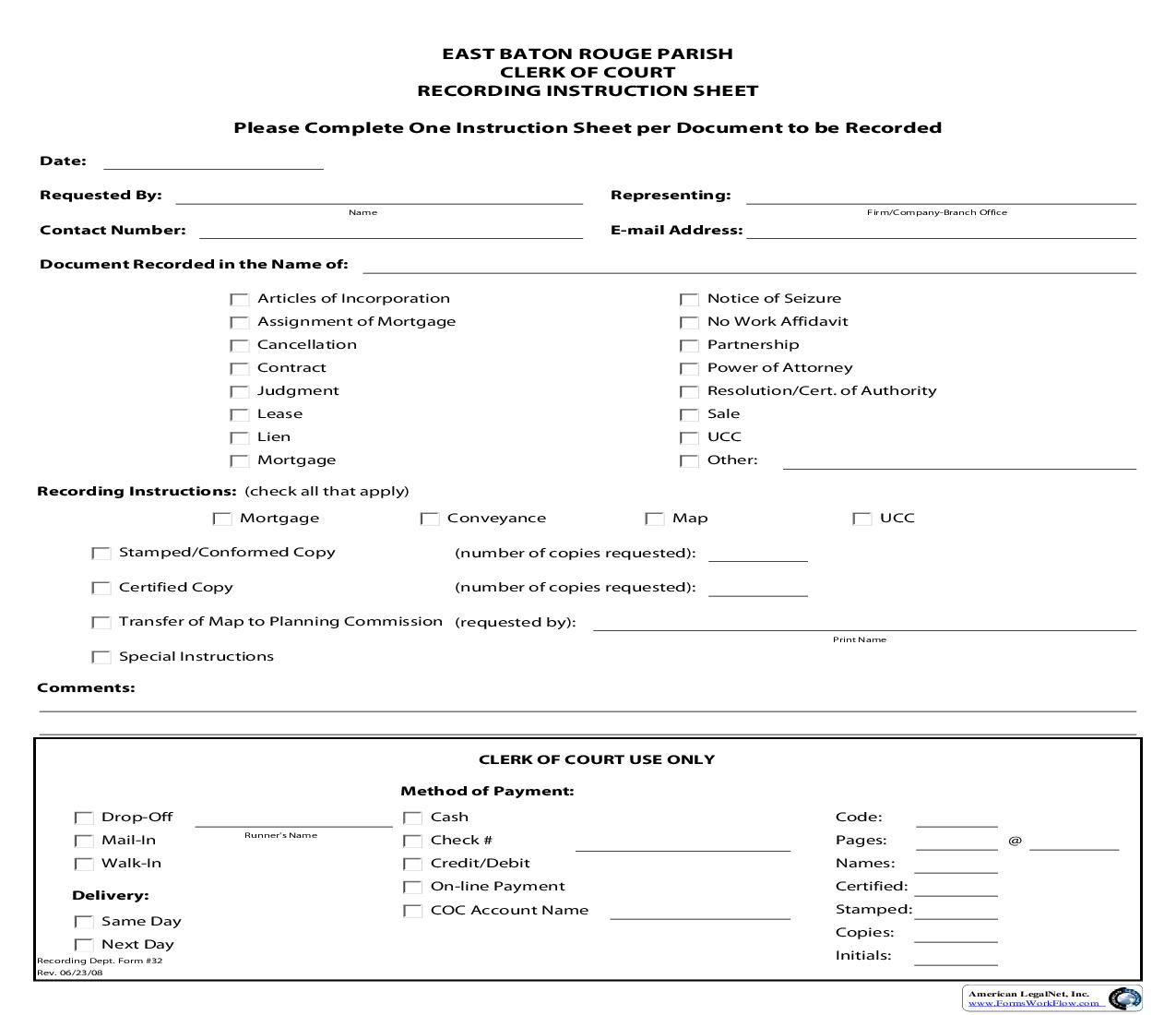 Recording Instruction Sheet {32} | Pdf Fpdf Doc Docx | Louisiana