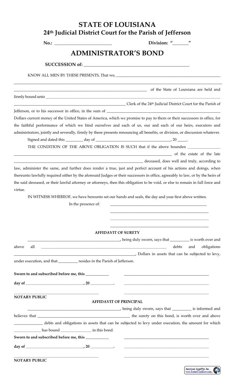 Administrators Bond | Pdf Fpdf Docx | Louisiana