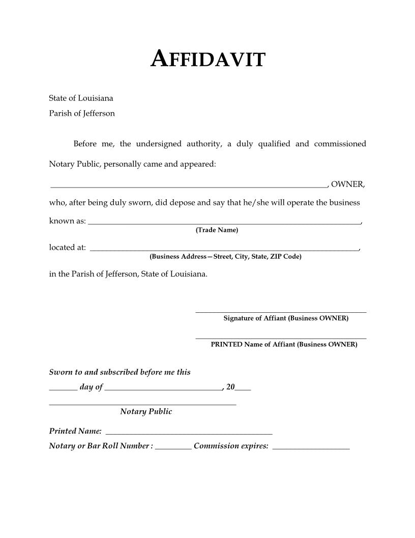 Affidavit (Trade Name) | Pdf Fpdf Docx | Louisiana