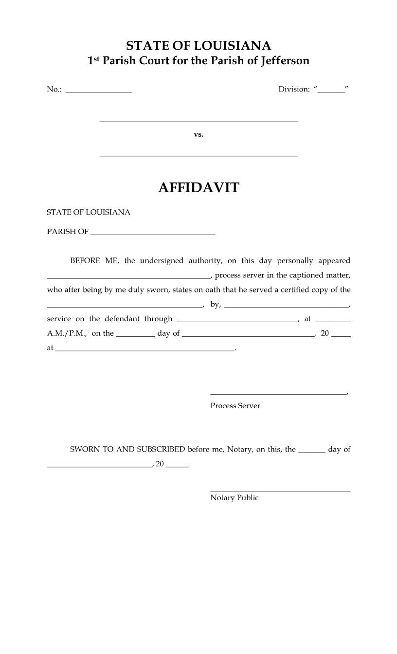 Affidavit Process Server (1st Parish Court) | Pdf Fpdf Docx | Louisiana