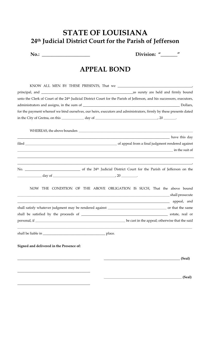 Appeal Bond | Pdf Fpdf Docx | Louisiana