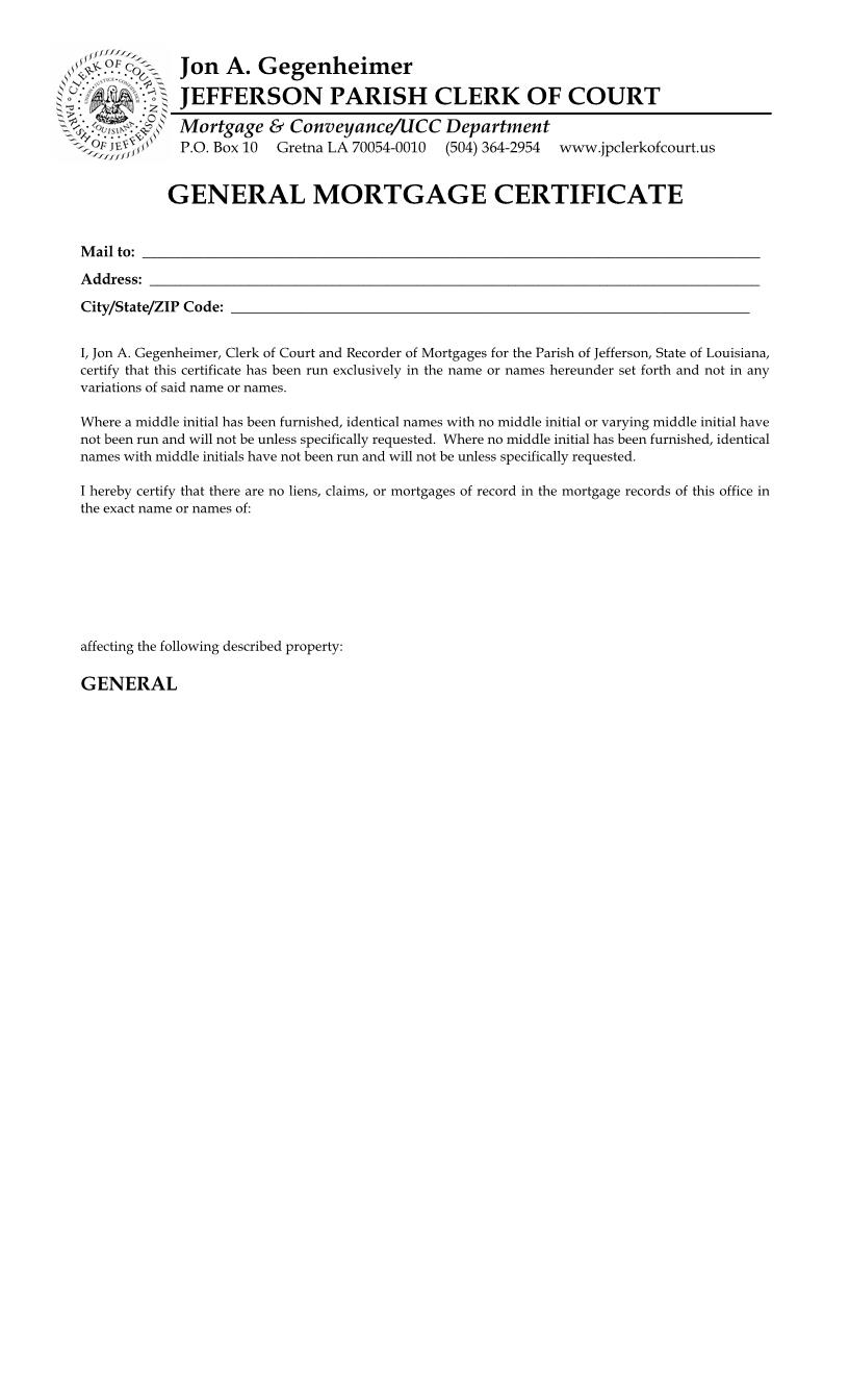 General Mortgage Certificate | Pdf Fpdf Docx | Louisiana