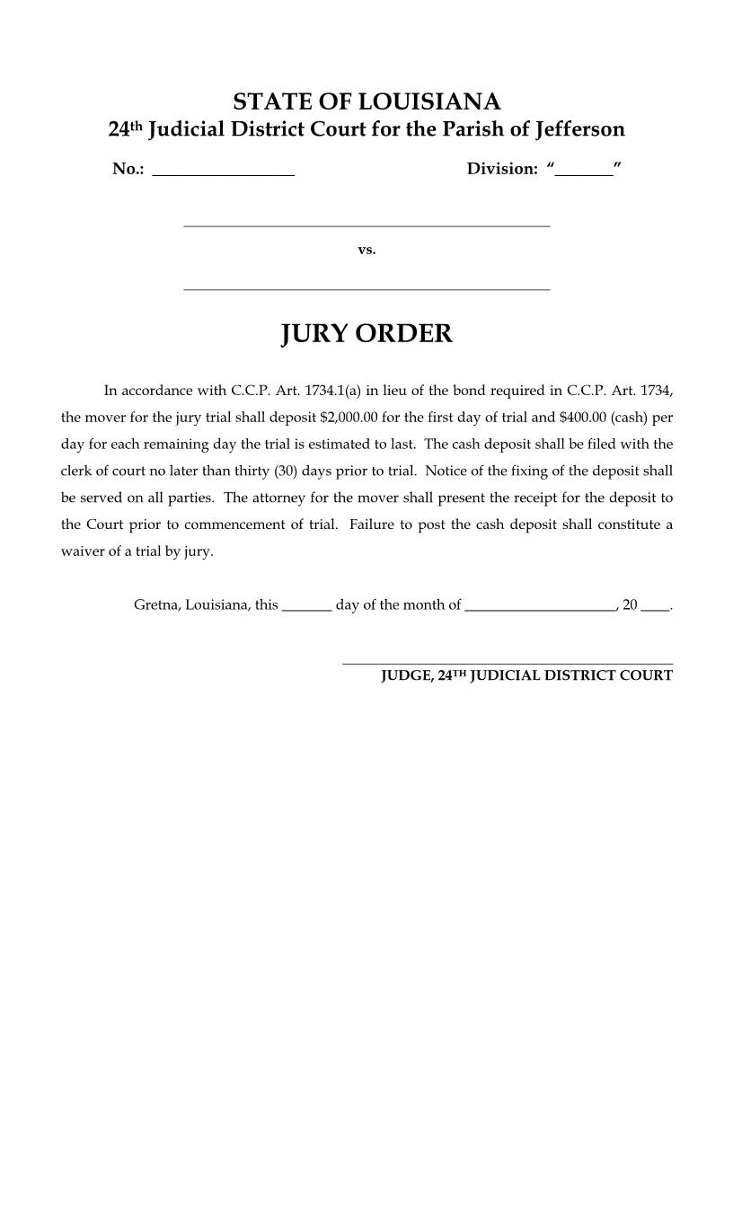 Jury Order | Pdf Fpdf Docx | Louisiana