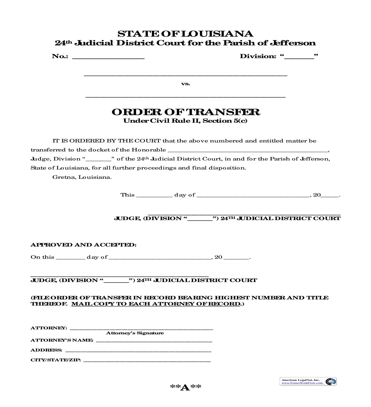 Order Of Transfer | Pdf Fpdf Doc Docx | Louisiana