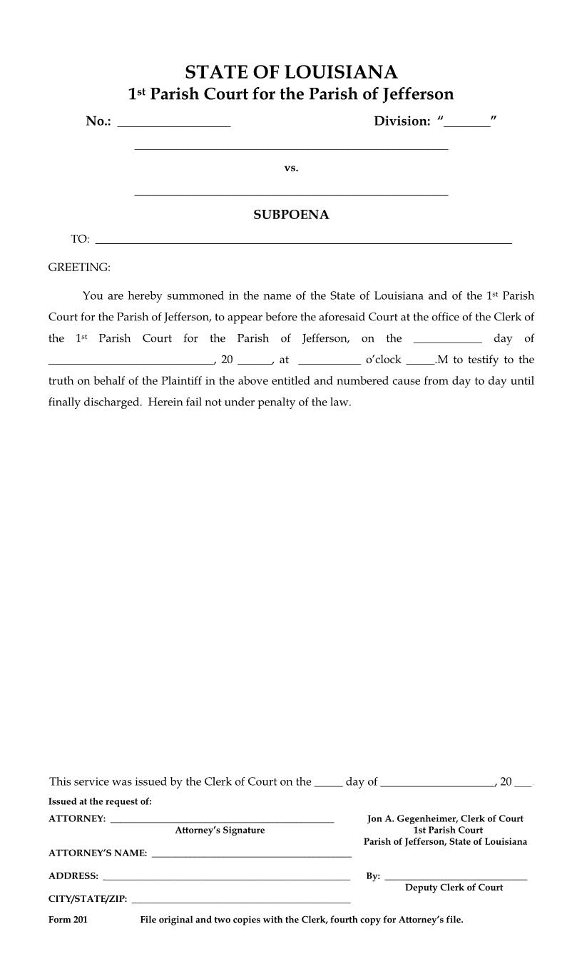 Subpoena (1st Parish Court) | Pdf Fpdf Docx | Louisiana