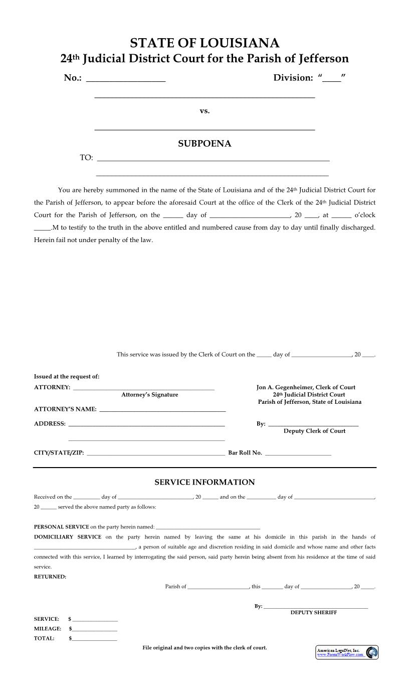 Subpoena | Pdf Fpdf Docx | Louisiana