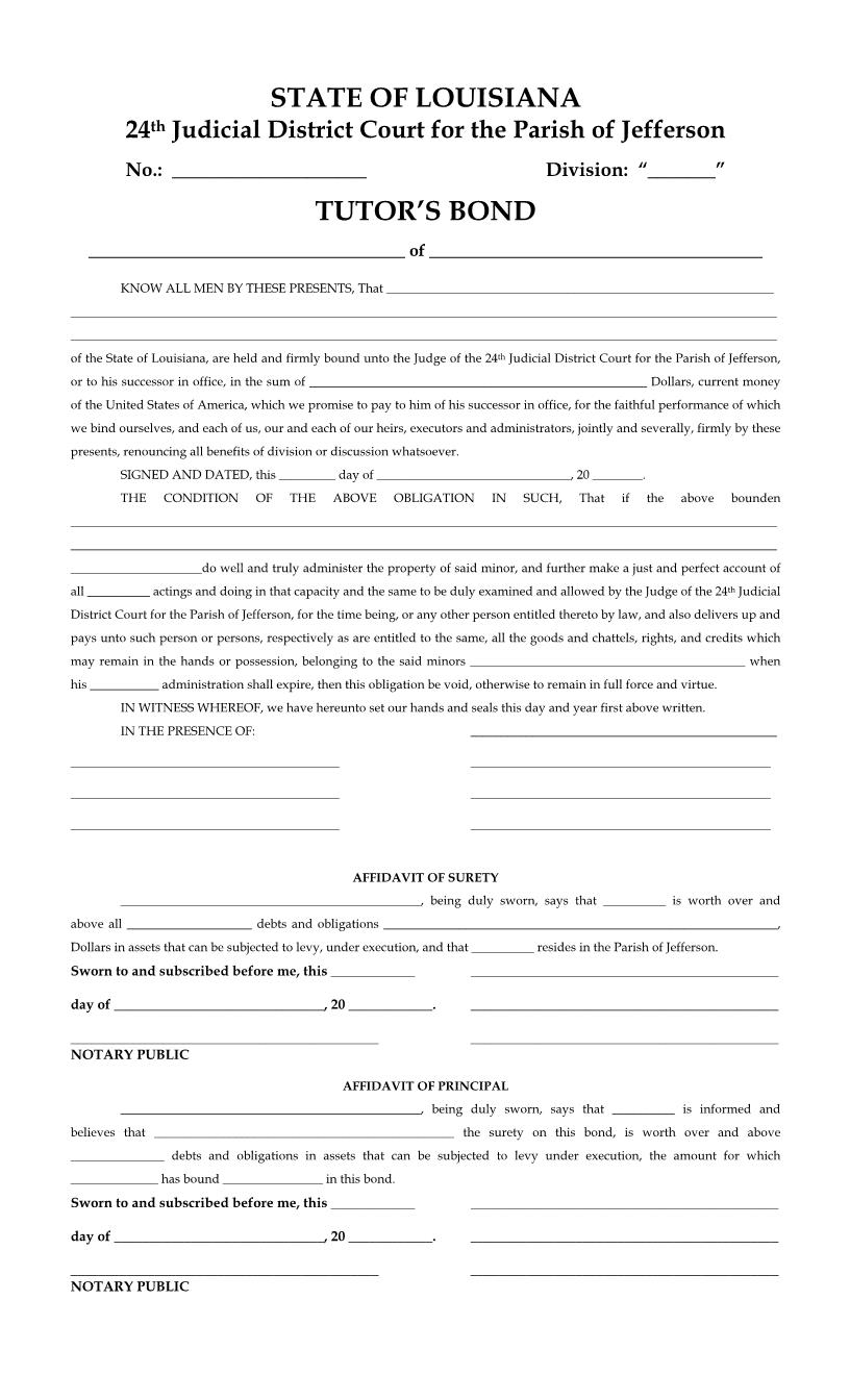 Tutors Bond (24th Judicial District) | Pdf Fpdf Docx | Louisiana