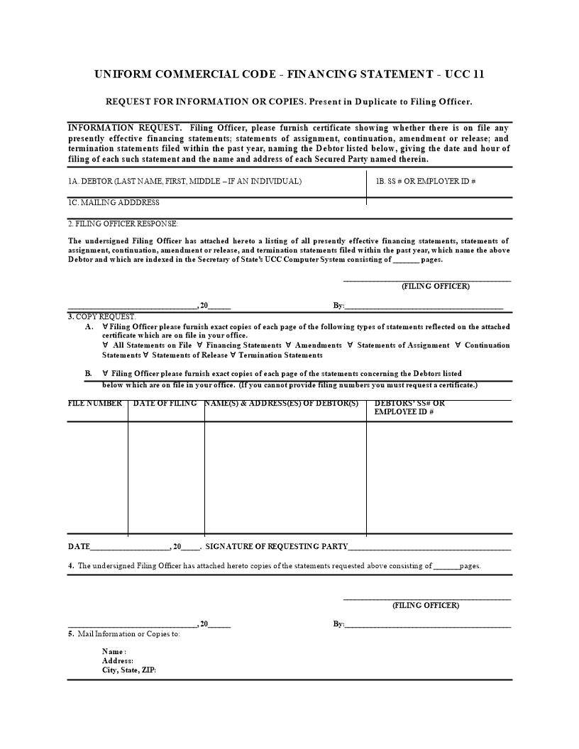 Uniform Commercial Code Financing Statement Request For Information Or Copies {UCC 11} | Pdf Fpdf Docx | Louisiana