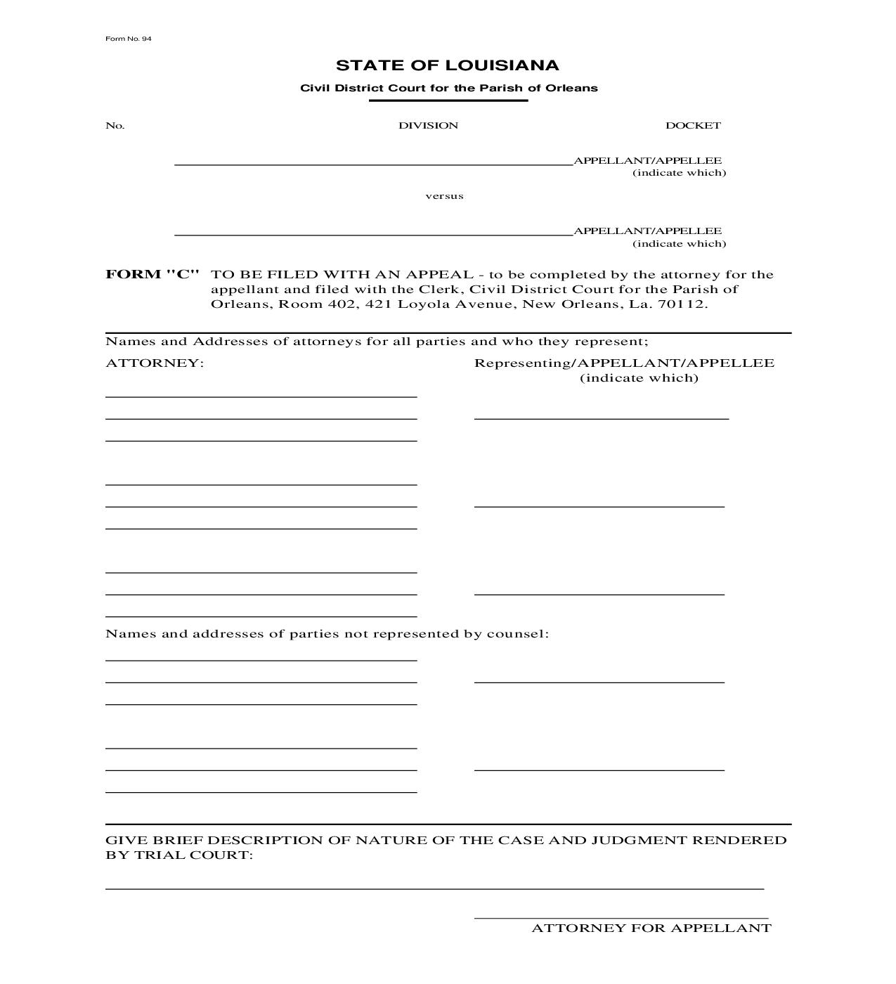 Form C (To Be Filed With Appeal) {94} | Pdf Fpdf Doc Docx | Louisiana