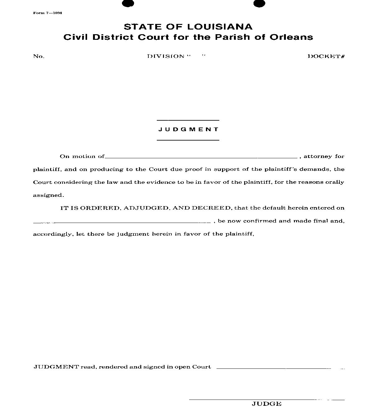 Judgment (Default) {7} | Pdf Fpdf Doc Docx | Louisiana