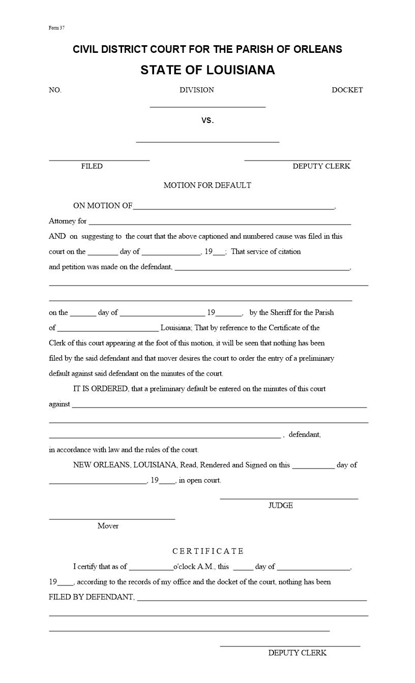 Motion For Default) {37} | Pdf Fpdf Doc Docx | Louisiana