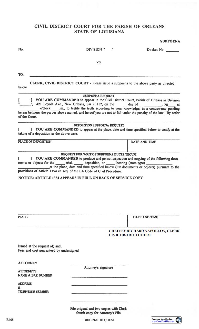 Subpoena | Pdf Fpdf Doc Docx | Louisiana