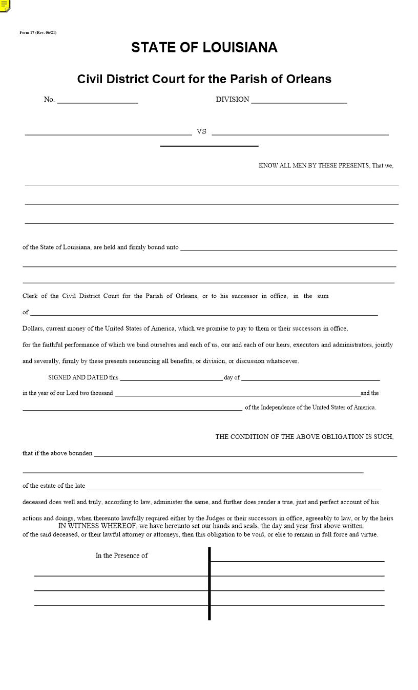 Administrators Bond {17} | Pdf Fpdf Doc Docx | Louisiana