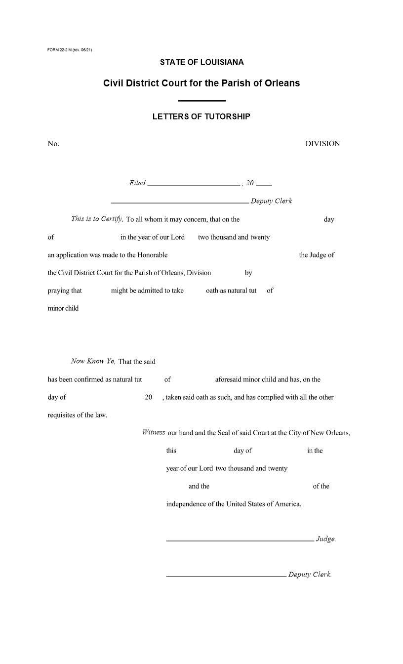 Letters Of Tutorship {22-2M} | Pdf Fpdf Docx | Louisiana