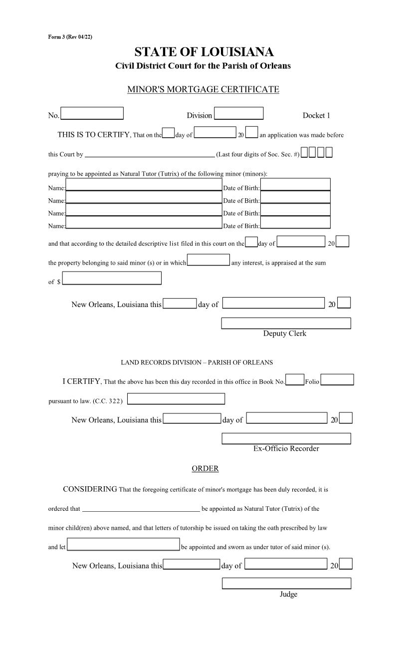 Minors Mortgage Certificate {3-3M} | Pdf Fpdf Docx | Louisiana