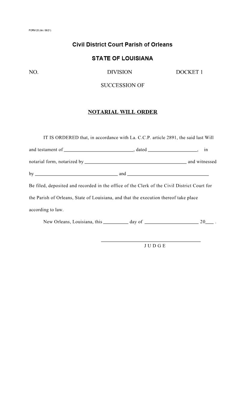 Notarial Will Order {20} | Pdf Fpdf Doc Docx | Louisiana