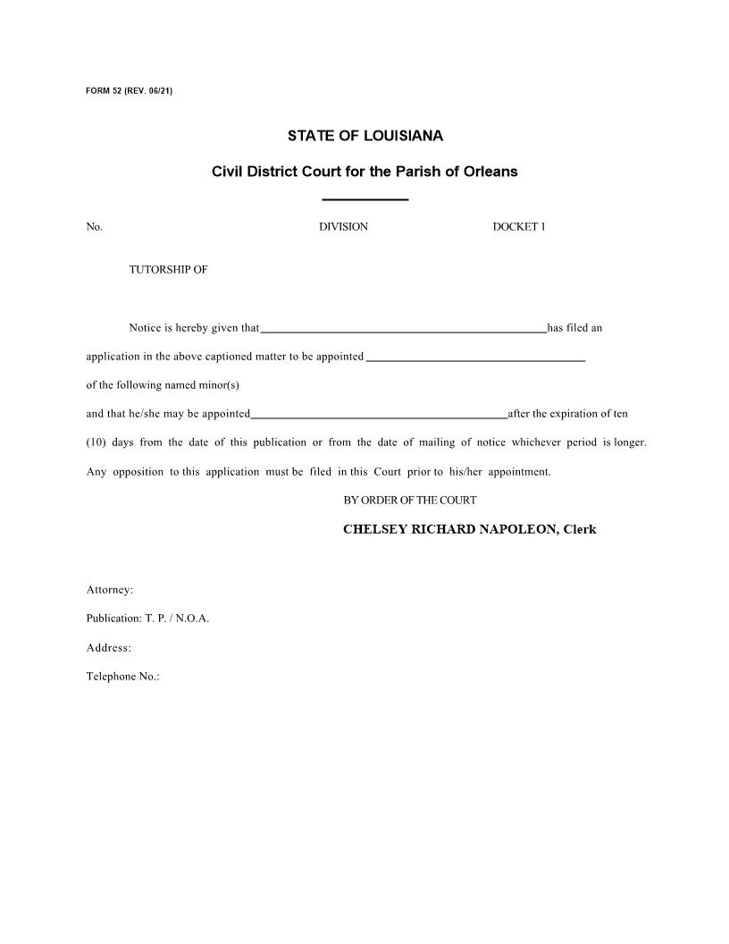 Notice To Be Appointed Legal Or Dative Tutor {52} | Pdf Fpdf Doc Docx | Louisiana