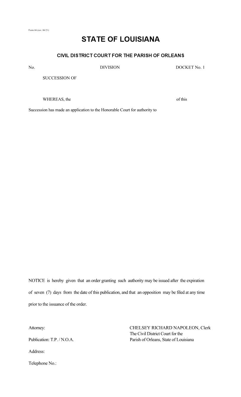 Notice To Publish Applications For Authority {66} | Pdf Fpdf Doc Docx | Louisiana