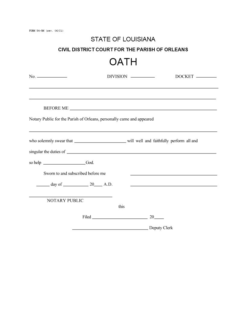 Oath {54-5M} | Pdf Fpdf Docx | Louisiana