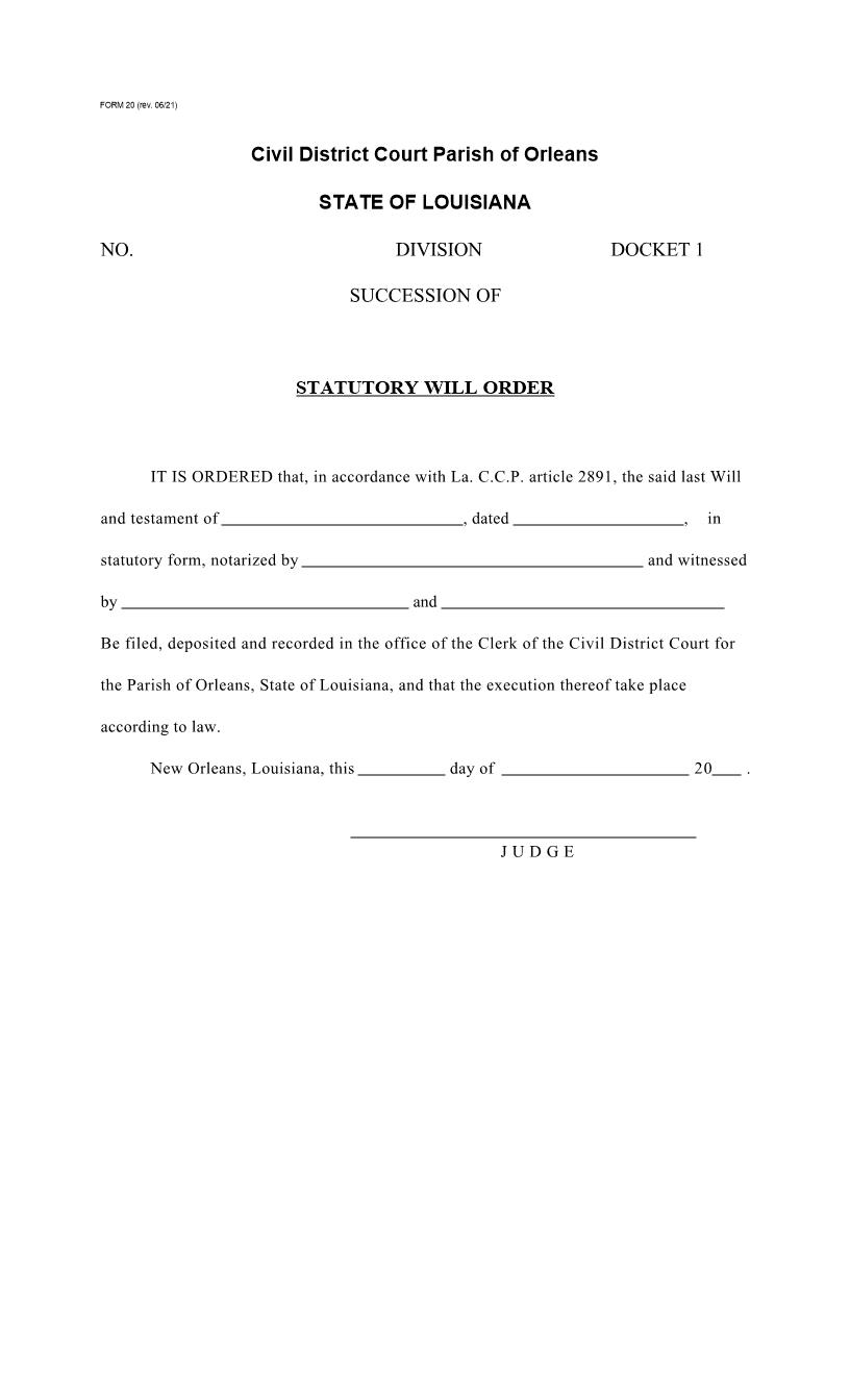 Statutory Will Order {20} | Pdf Fpdf Docx | Louisiana