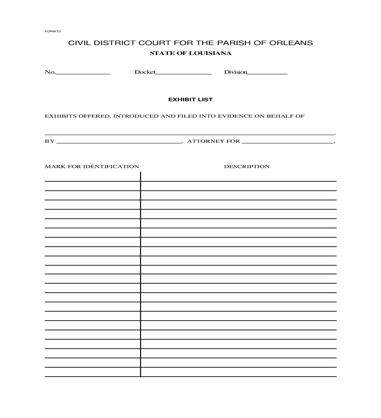 Exhibit List {73} | Pdf Fpdf Doc Docx | Louisiana