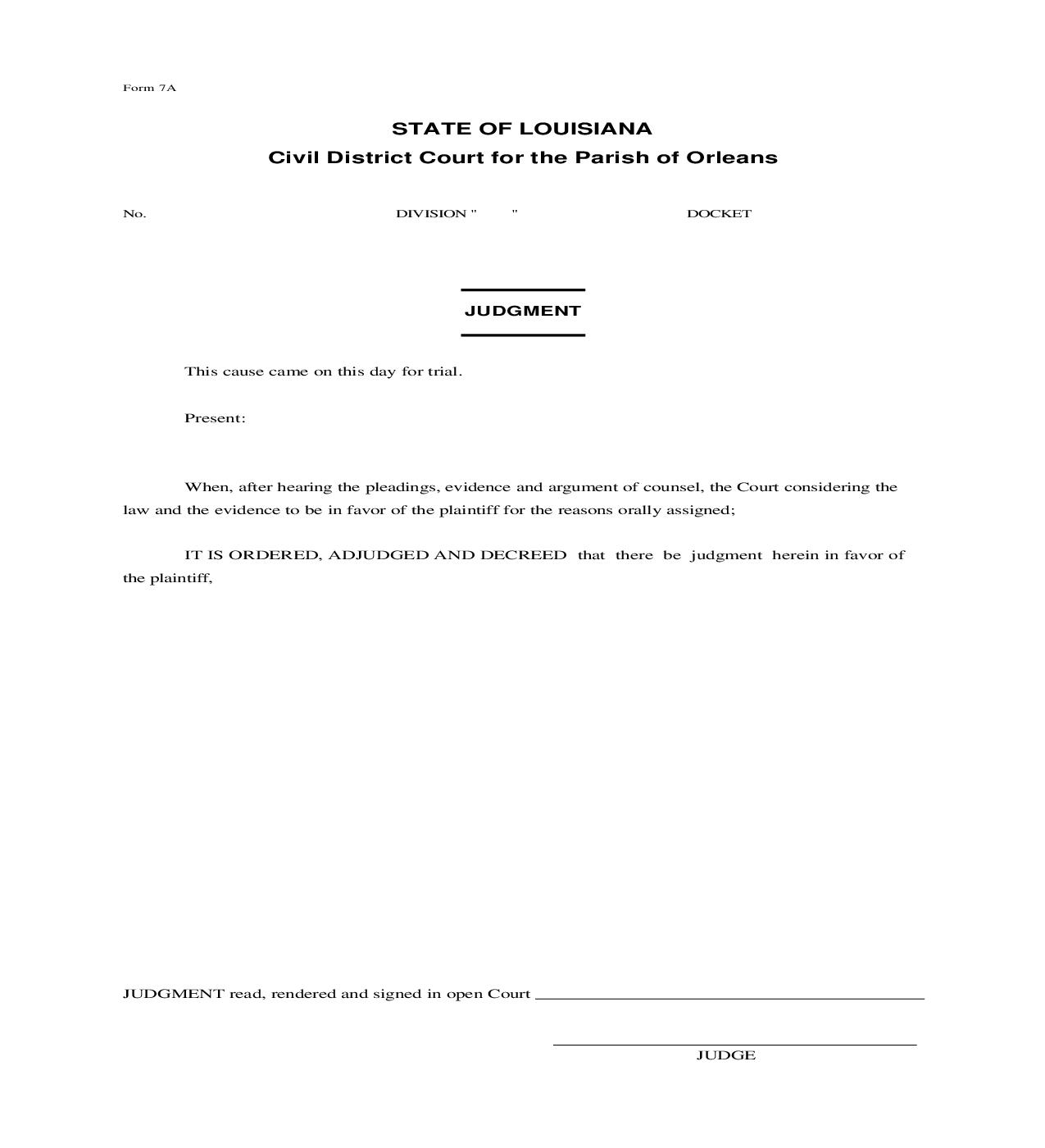 Judgment (In Favor Of Plaintiff) {7A} | Pdf Fpdf Doc Docx | Louisiana
