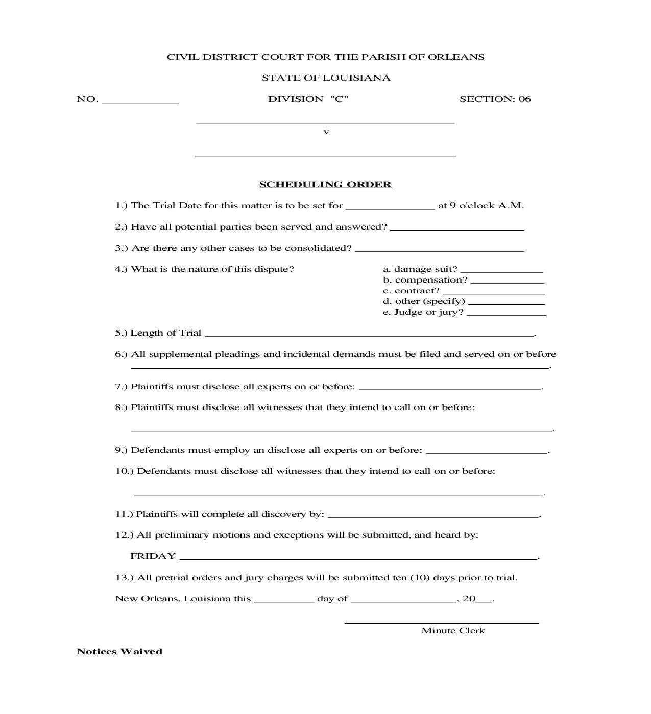 Scheduling Order (Division C) | Pdf Fpdf Doc Docx | Louisiana