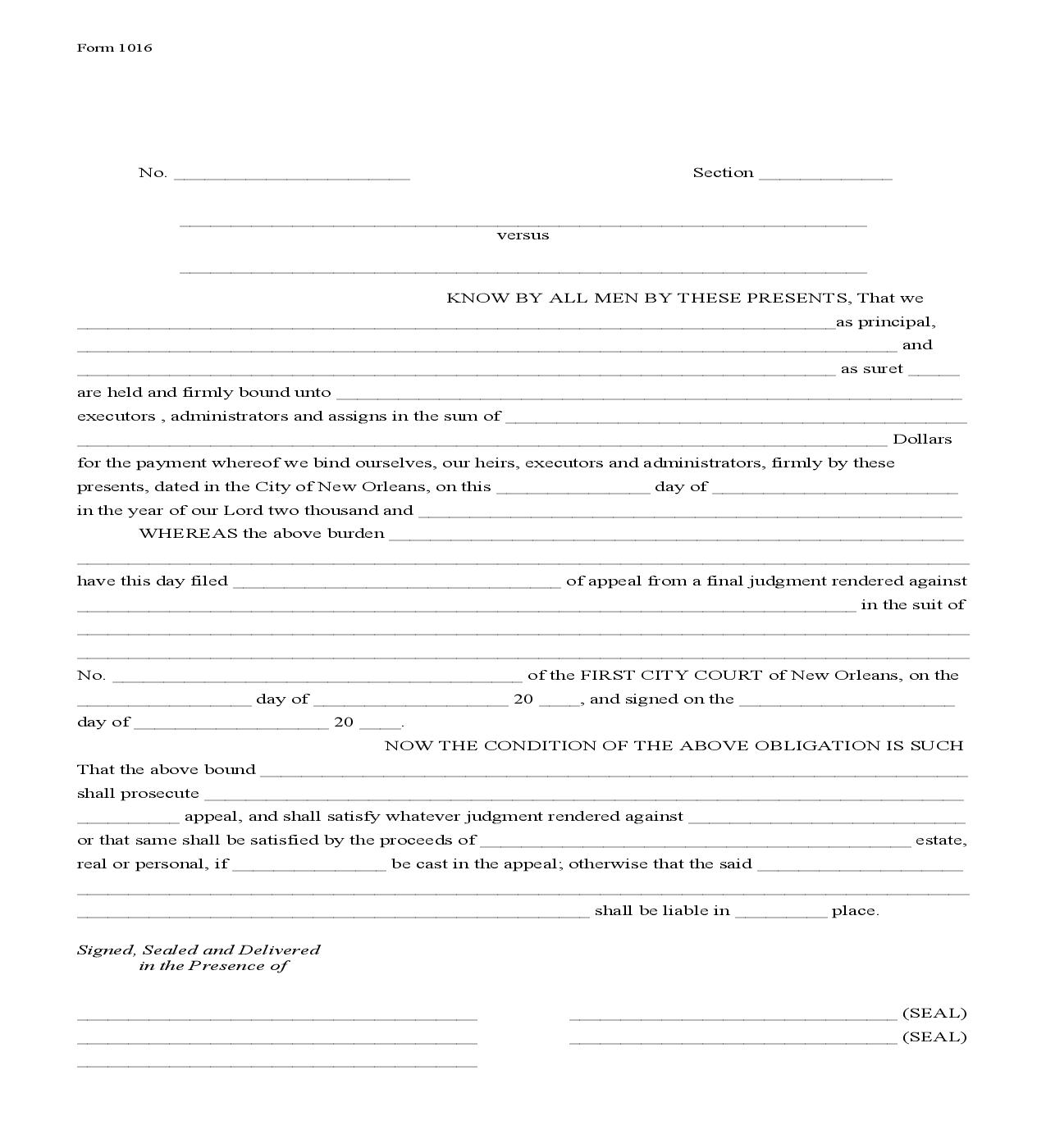 Appeal Bond {1016} | Pdf Fpdf Doc Docx | Louisiana