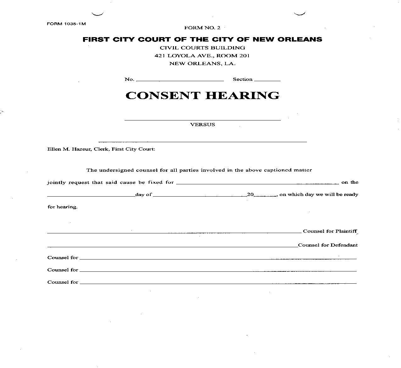 Consent Hearing (Joint Request To Fix Trial) {1035} | Pdf Fpdf Doc Docx | Louisiana