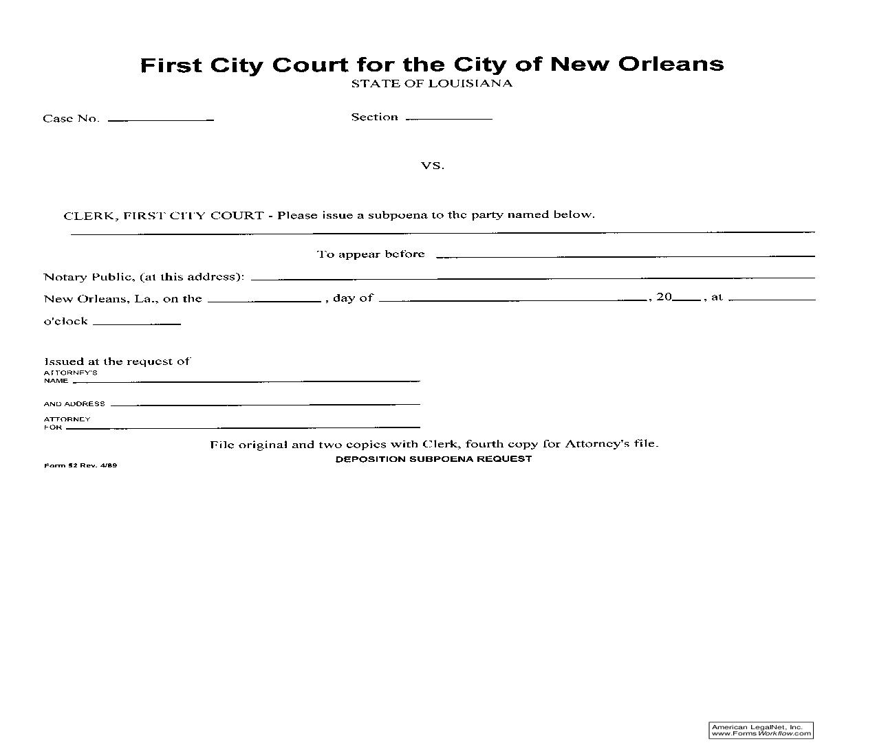 Subpoena (Deposition) {52} | Pdf Fpdf Doc Docx | Louisiana