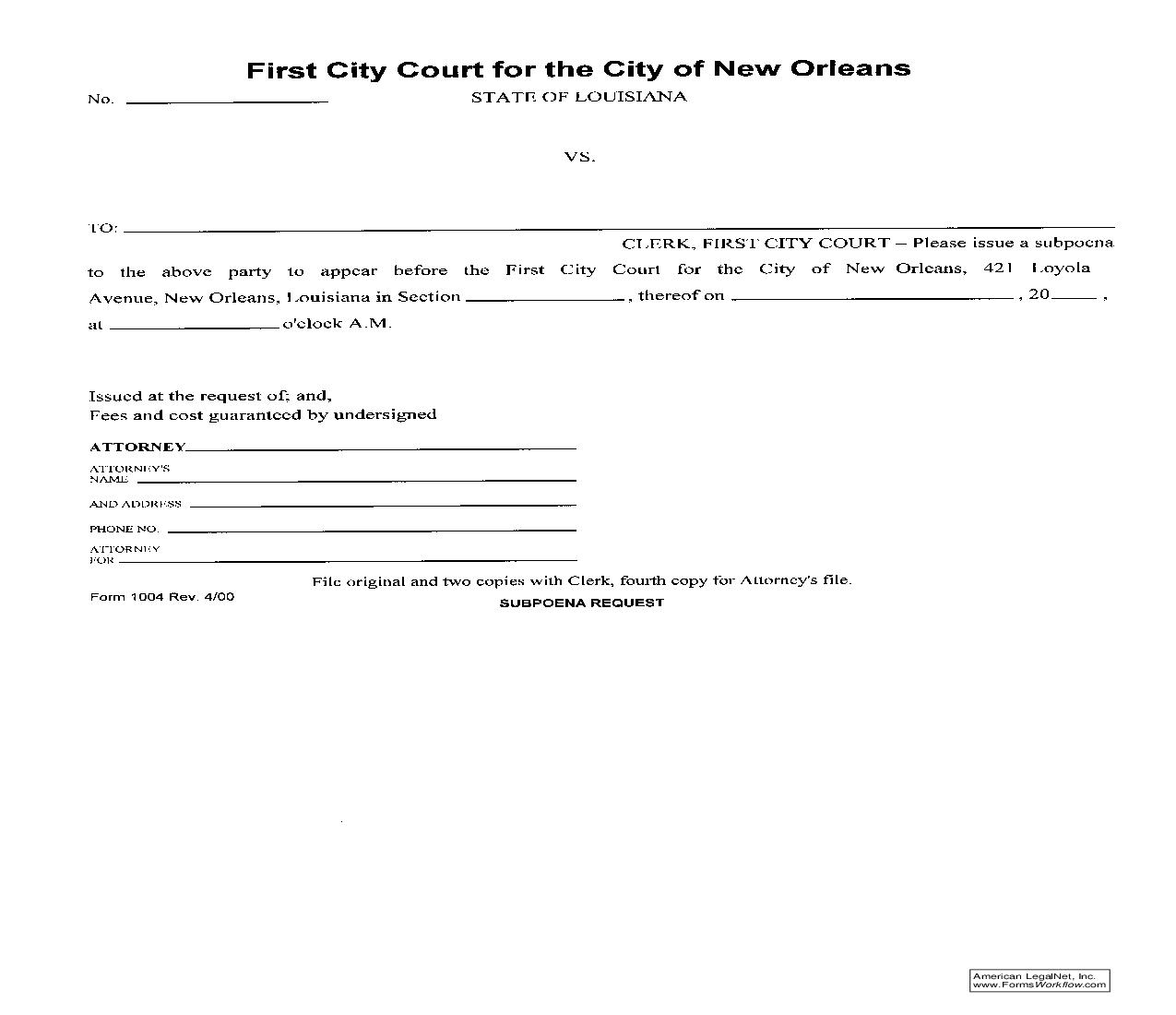 Subpoena (Trial) {1004} | Pdf Fpdf Doc Docx | Louisiana