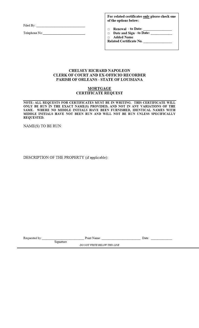 Mortgage Certificate Request | Pdf Fpdf Doc Docx | Louisiana
