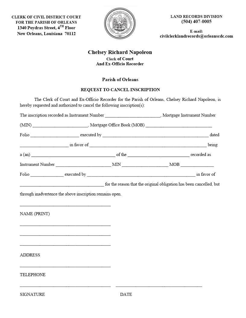 Request To Cancel Inscription | Pdf Fpdf Doc Docx | Louisiana