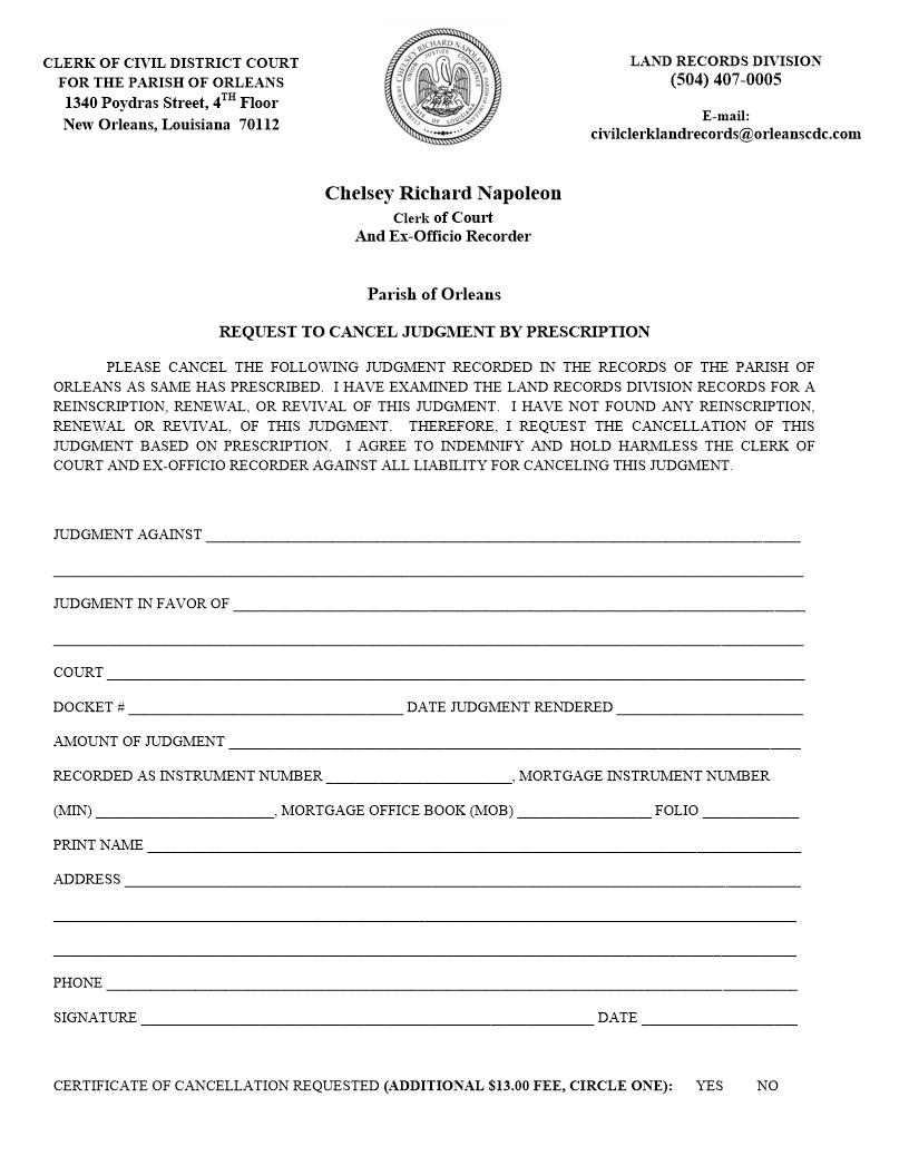 Request To Cancel Judgment By Prescription | Pdf Fpdf Doc Docx | Louisiana