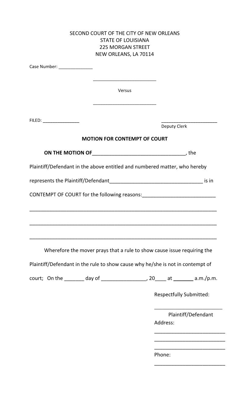 Motion For Contempt Of Court | Pdf Fpdf Docx | Louisiana