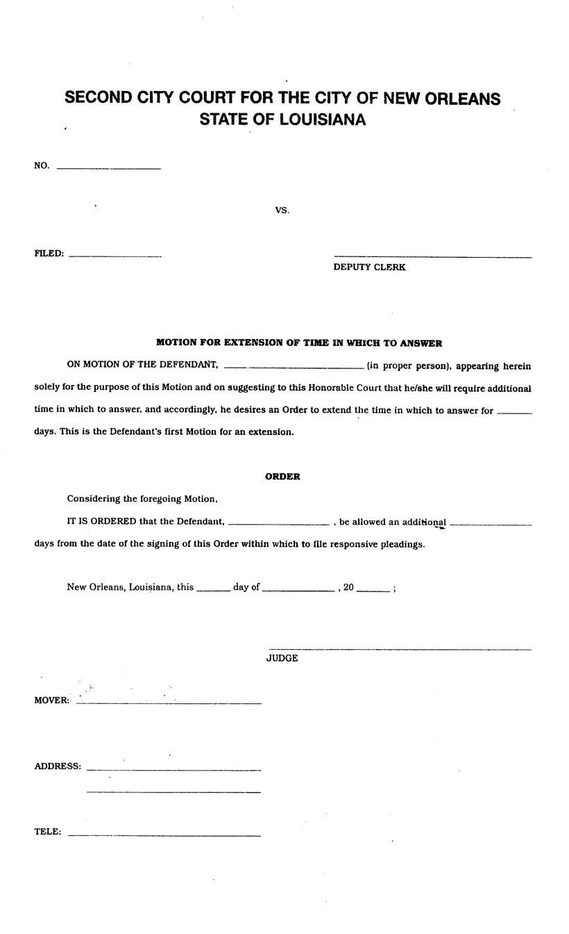 Motion For Extension Of Time | Pdf Fpdf Docx | Louisiana