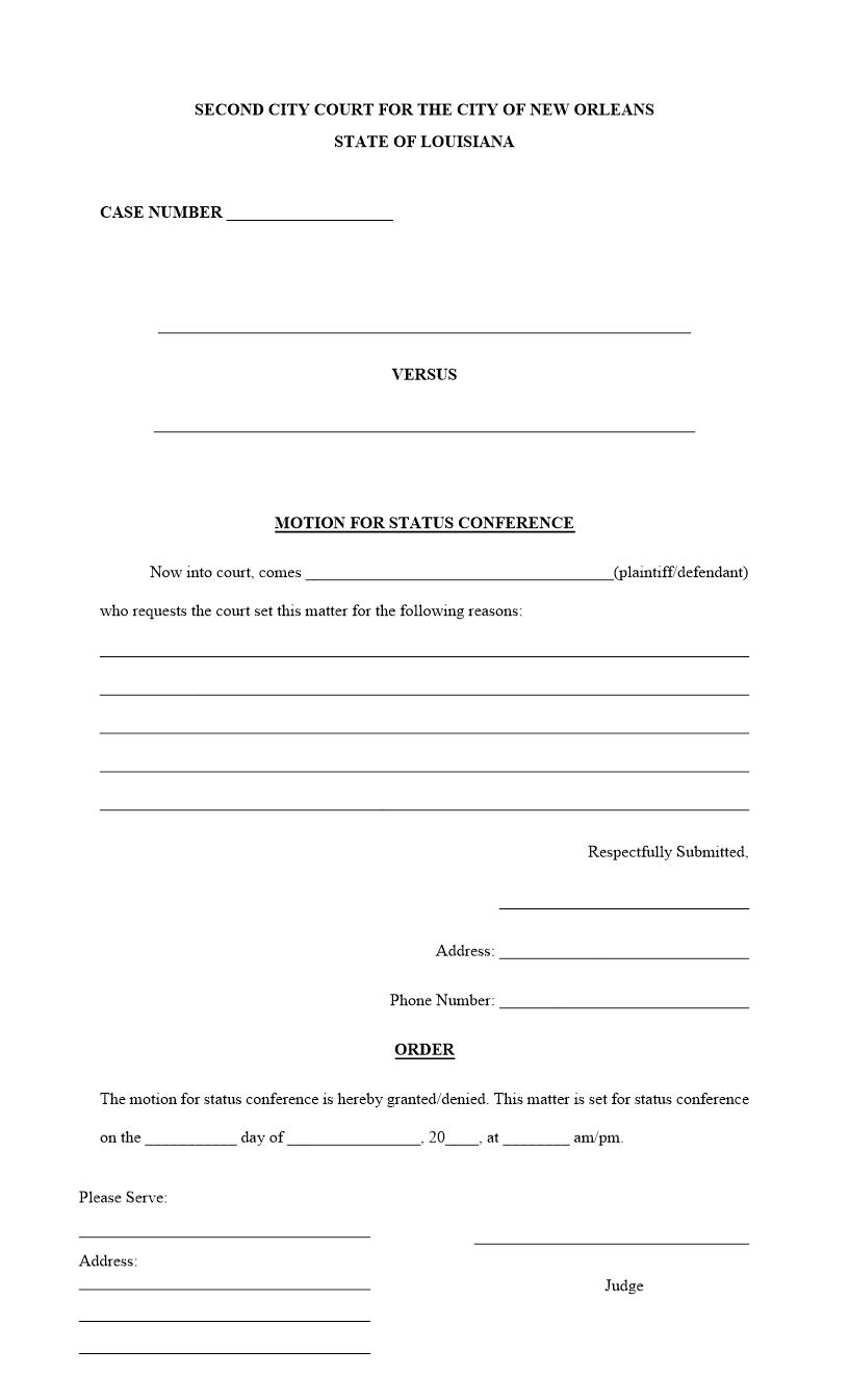 Motion For Status Conference | Pdf Fpdf Docx | Louisiana