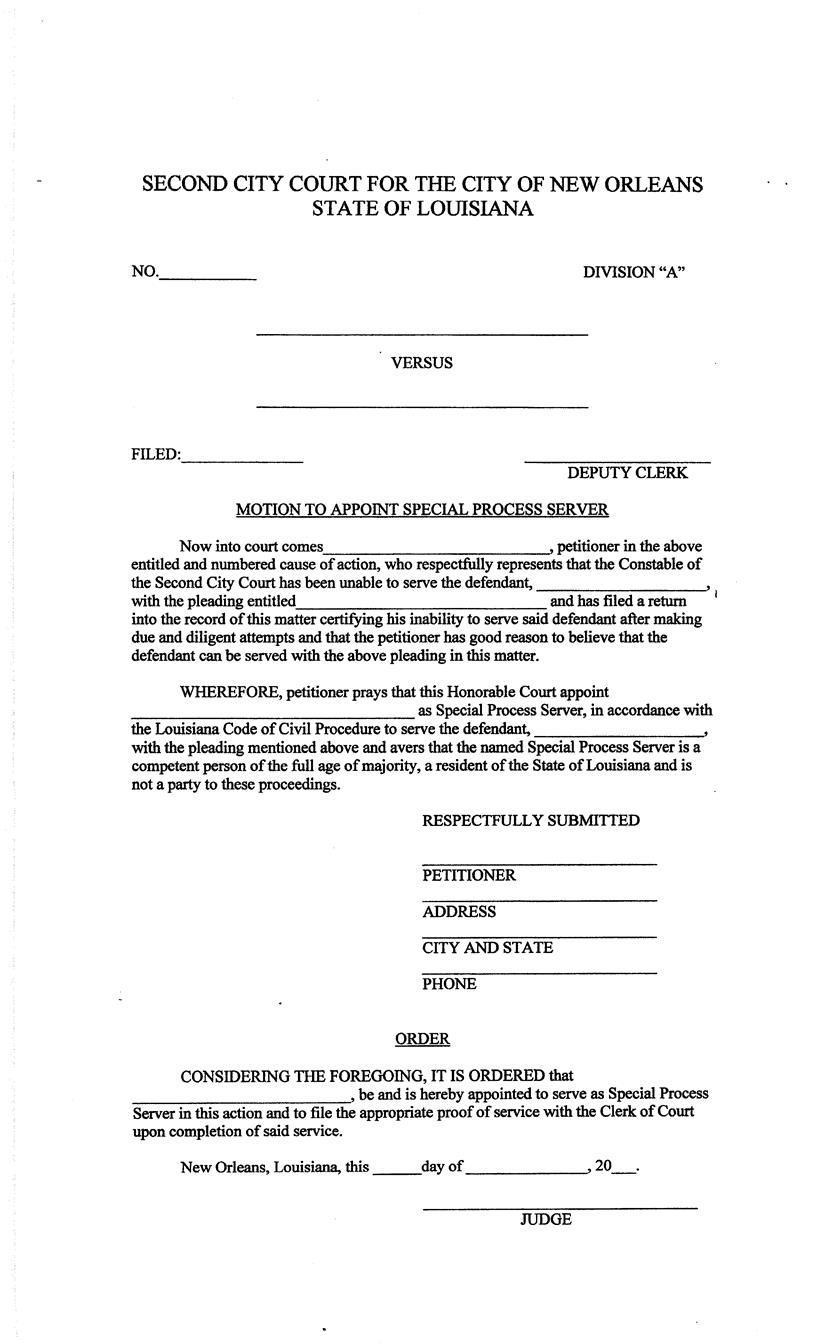 Motion To Appoint Special Process Server | Pdf Fpdf Docx | Louisiana