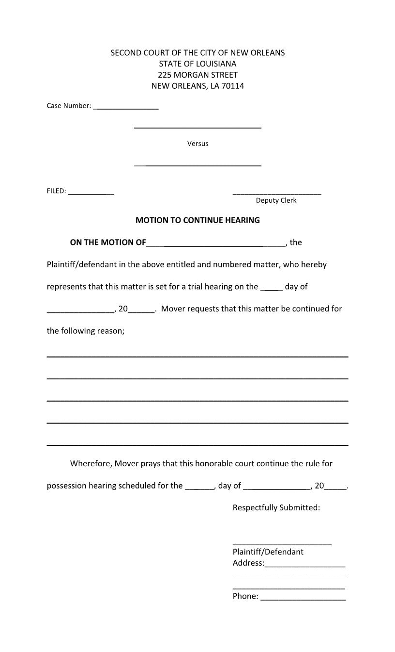 Motion To Continue Hearing | Pdf Fpdf Docx | Louisiana
