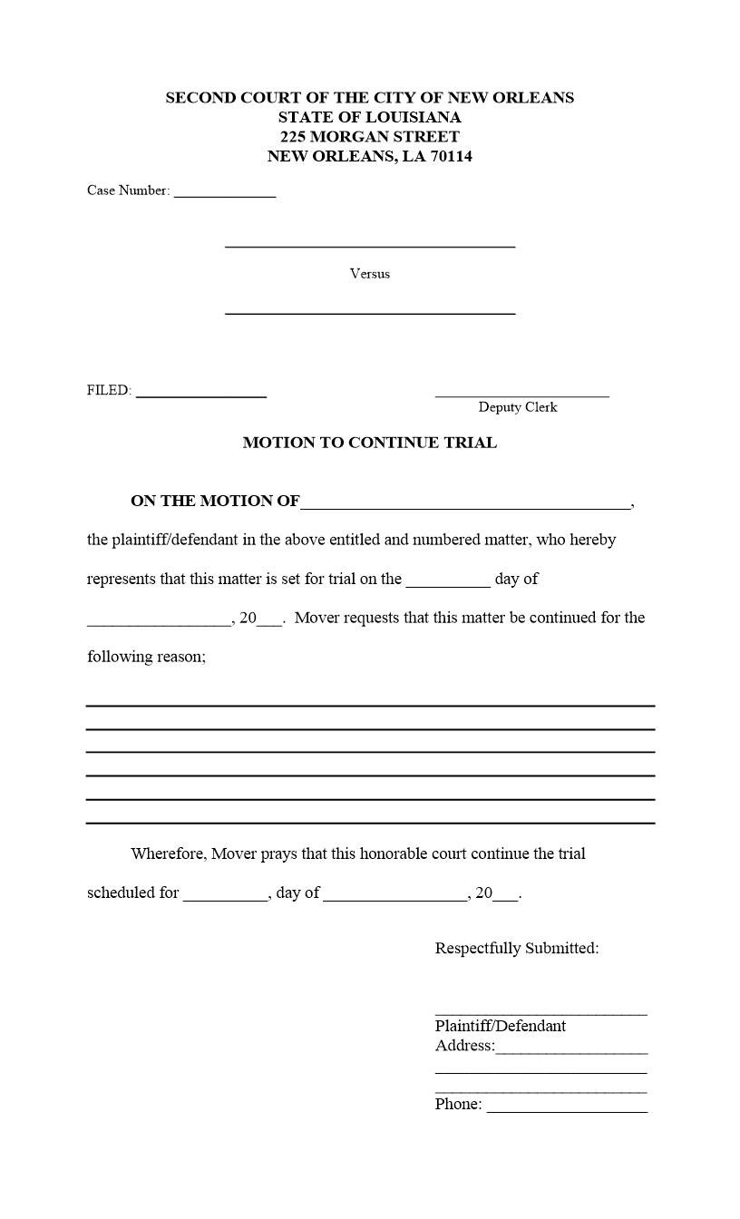 Motion To Continue Trial | Pdf Fpdf Docx | Louisiana