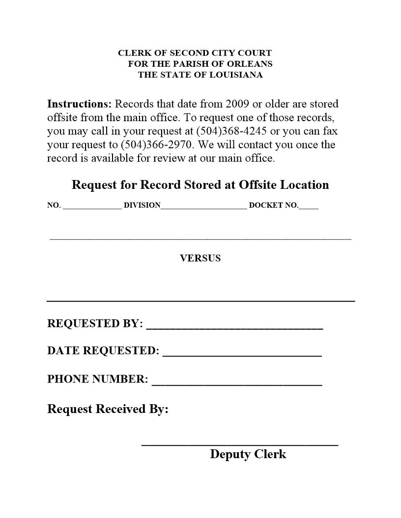 Request For Record Stored At Offsite Location | Pdf Fpdf Docx | Louisiana
