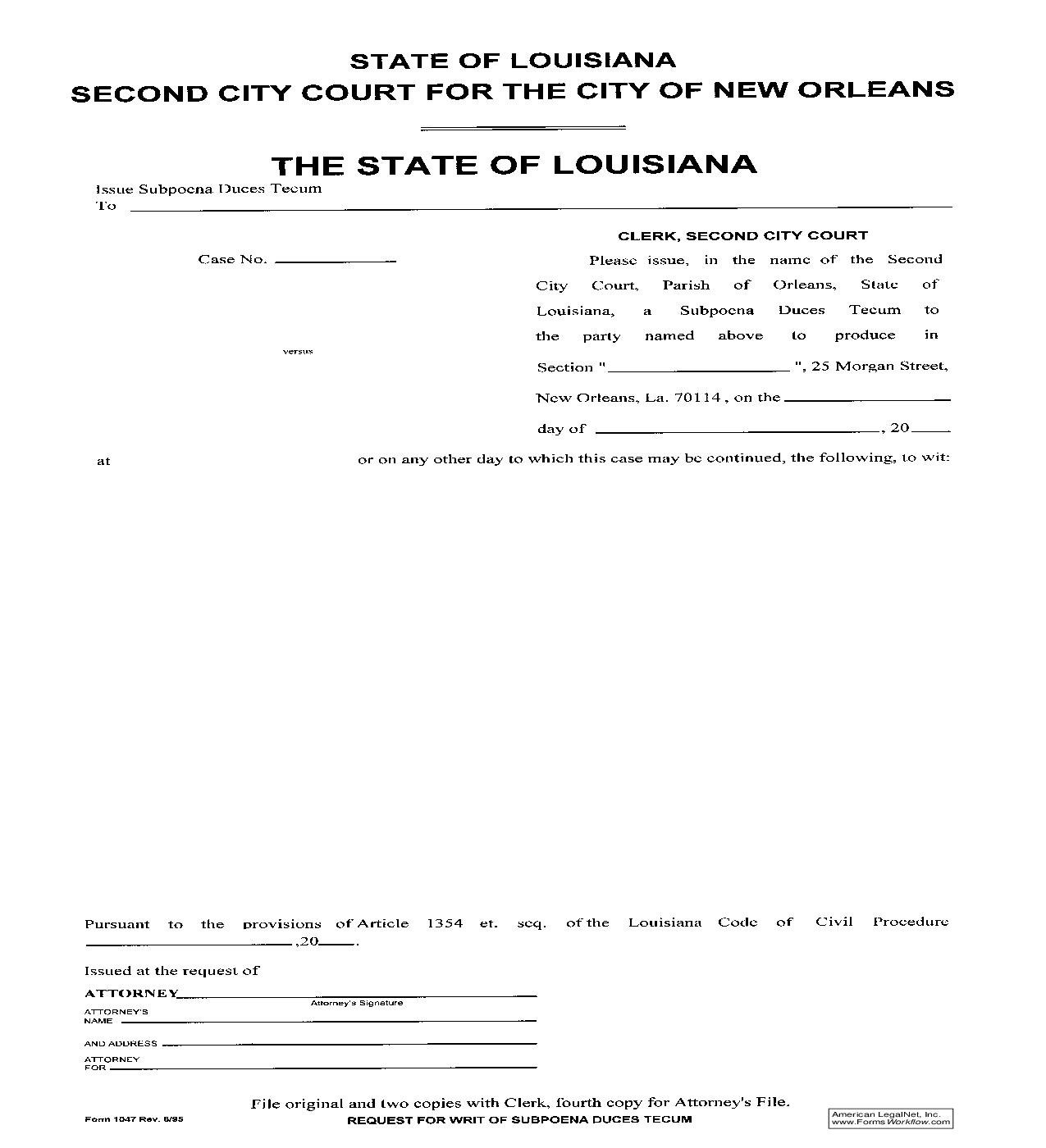 Subpoena Duces Tecum {1047} | Pdf Fpdf Doc Docx | Louisiana