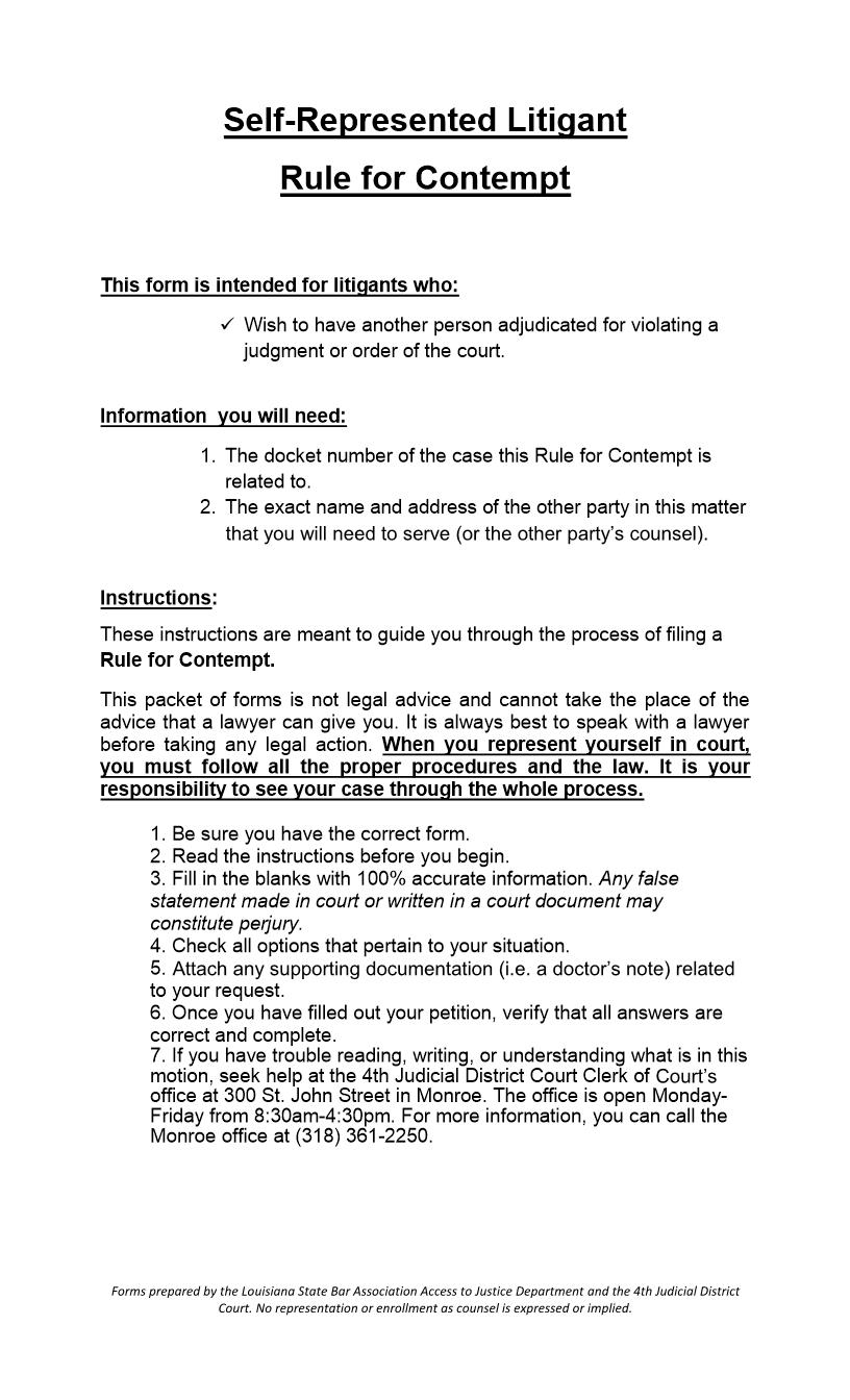 Rule For Contempt | Pdf Fpdf Docx | Louisiana