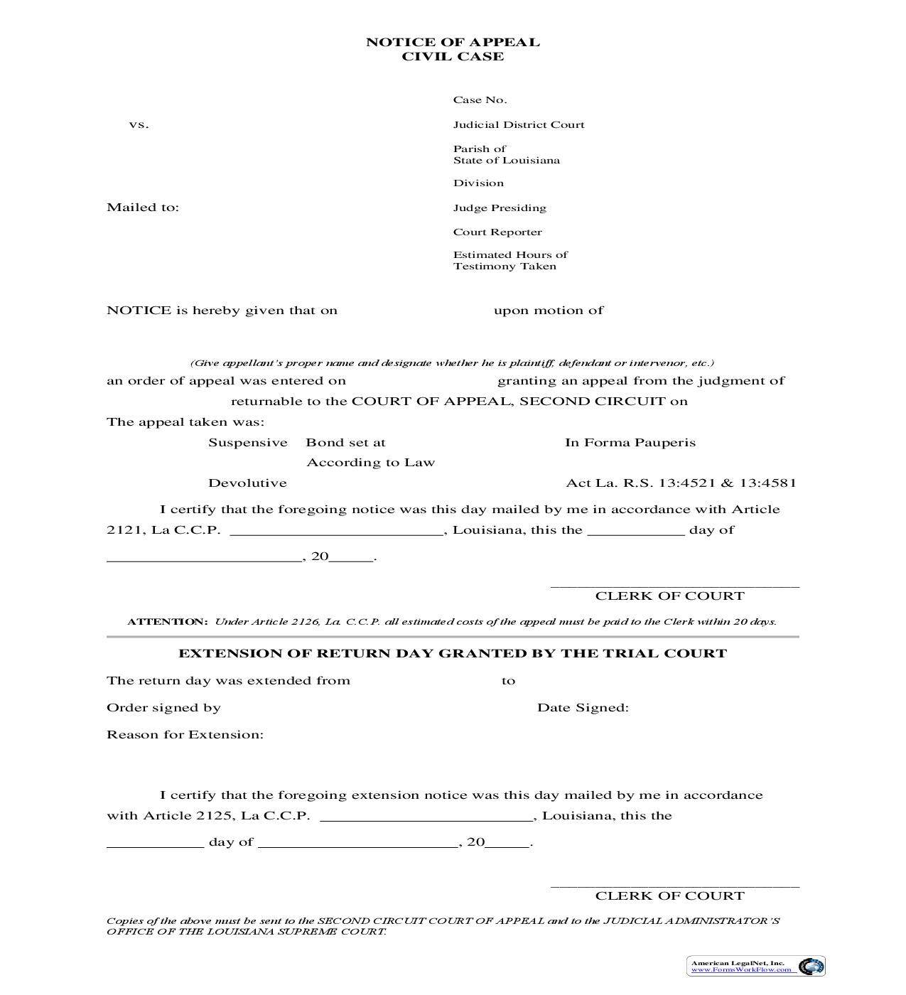Notice Of Appeal (Civil) | Pdf Fpdf Doc Docx | Louisiana