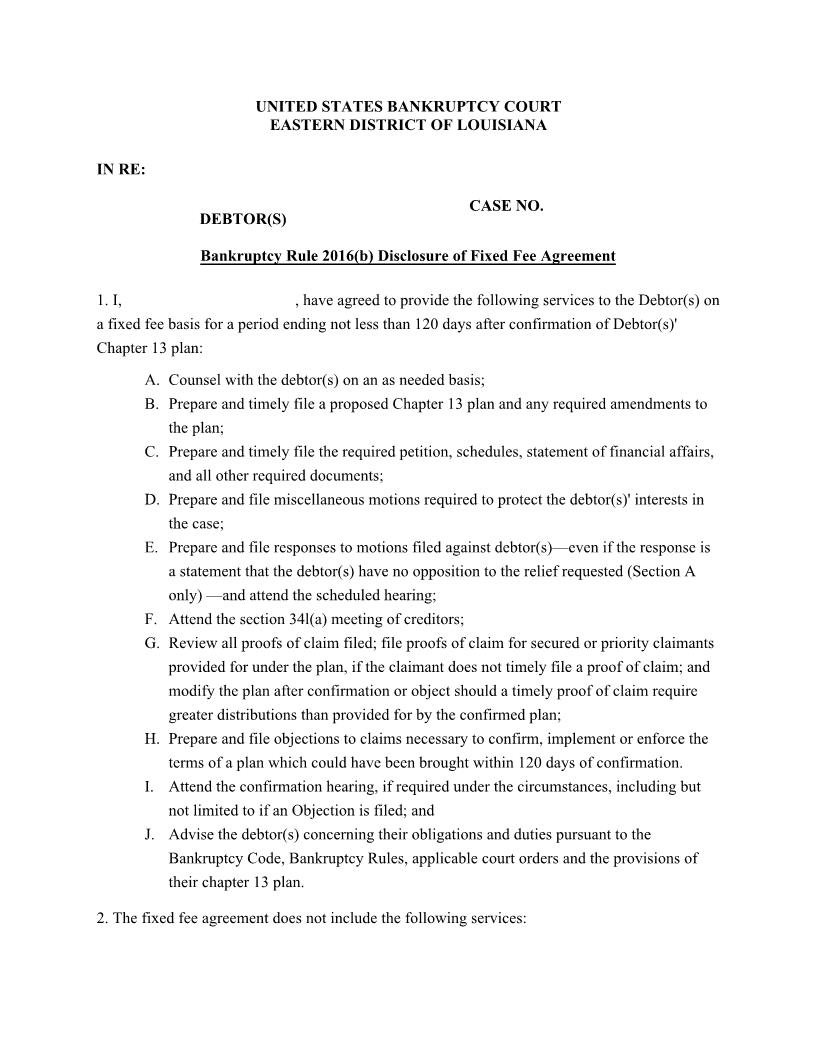 Bankruptcy Rule 2016(b) Disclosure Of Fixed Fee Agreement {LAEB BR2016bFD} | Pdf Fpdf Docx | Louisiana