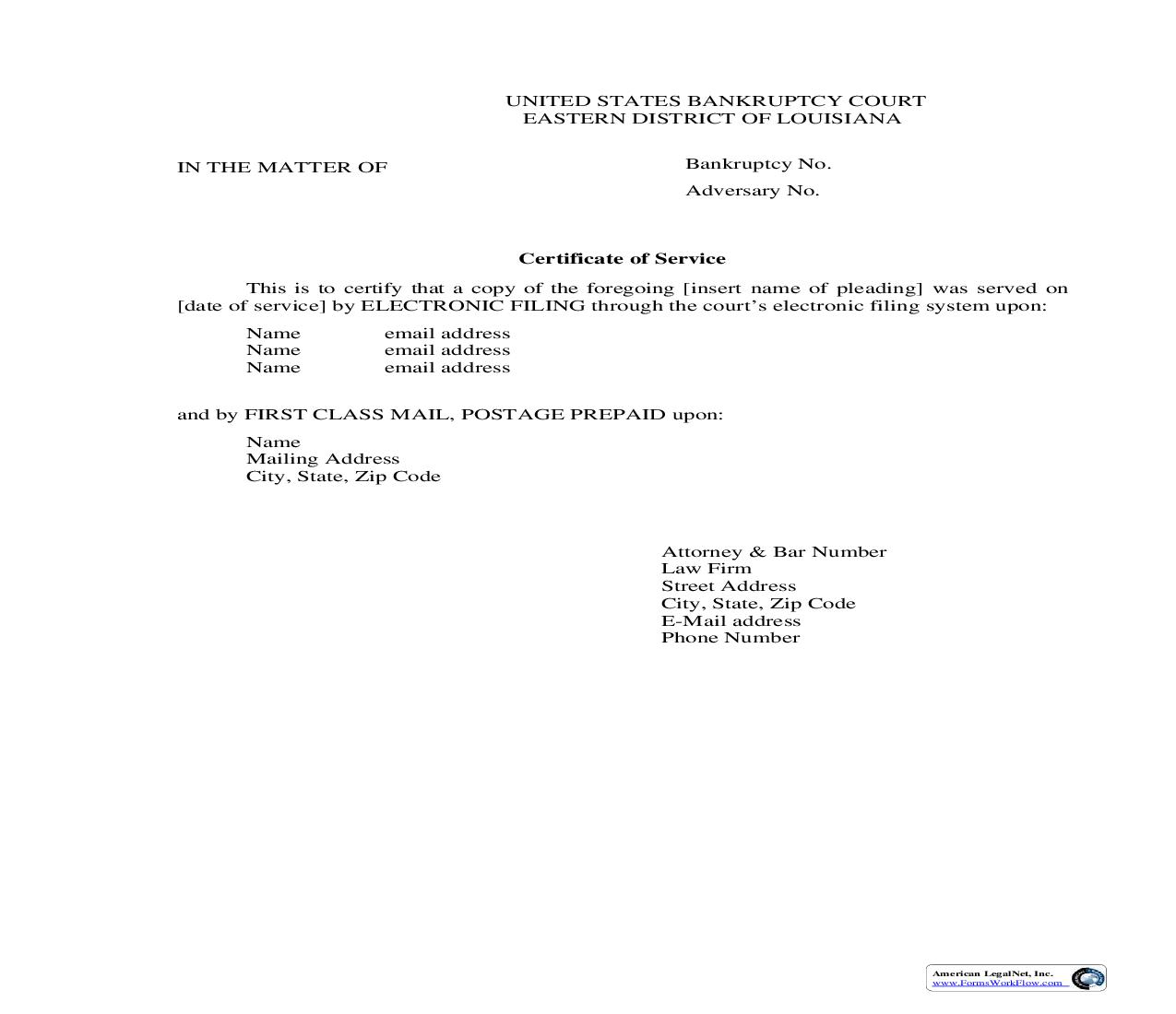 Certificate Of Service 2 | Pdf Fpdf Doc Docx | Louisiana