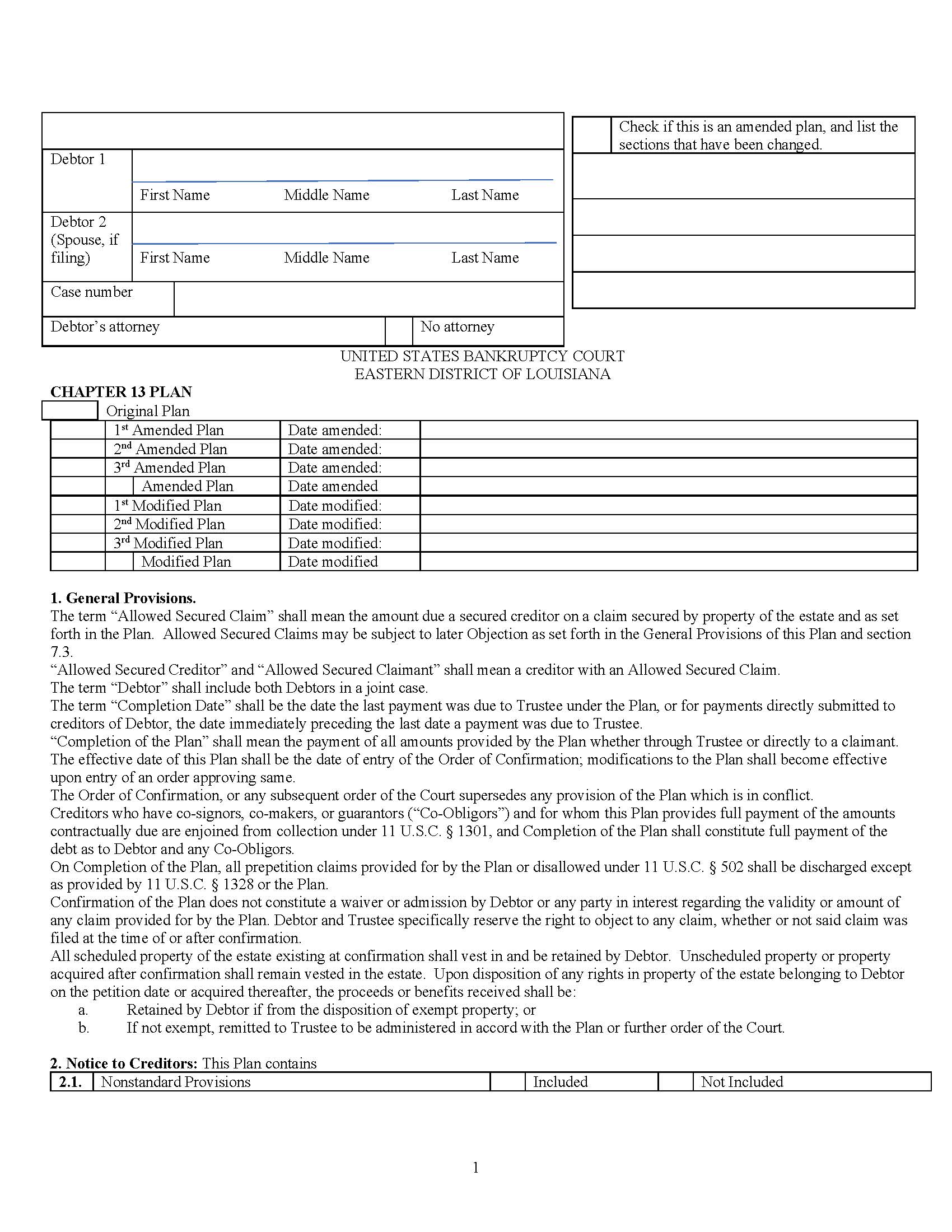 Chapter 13 Plan | Pdf Fpdf Docx | Louisiana